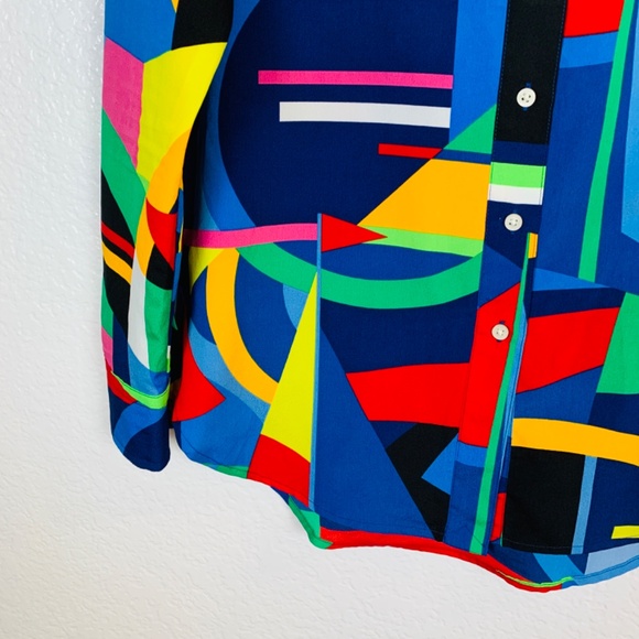 Lauren Ralph Lauren Black Label Women Shirt Size XS ButtonTop Geometric Nautical - Picture 9 of 14